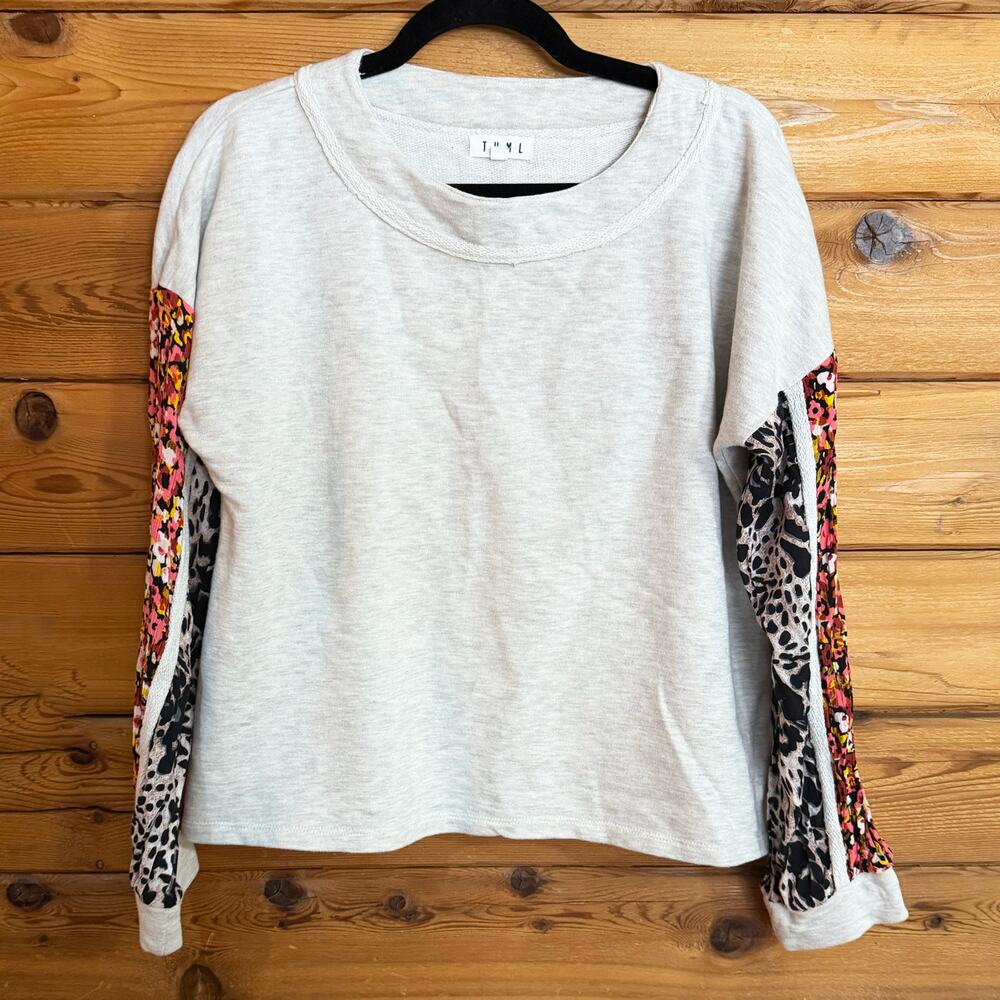 THML French Terry Drop Shoulder Printed Long Sleeve Pullover Size Medium